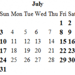 Calender for July 2012